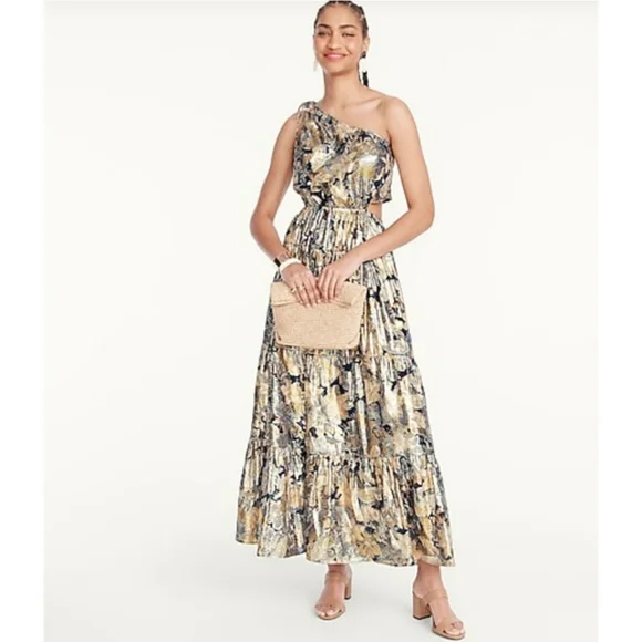 J.Crew Collection one-shoulder silk-Lurex® dress in lily s…